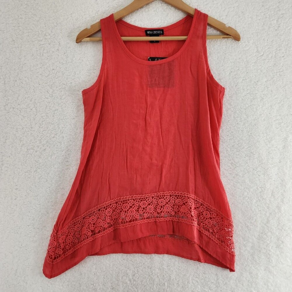 Miss Chievous Women's Sleeveless Blouse Crochet Floral Orange Pink Small